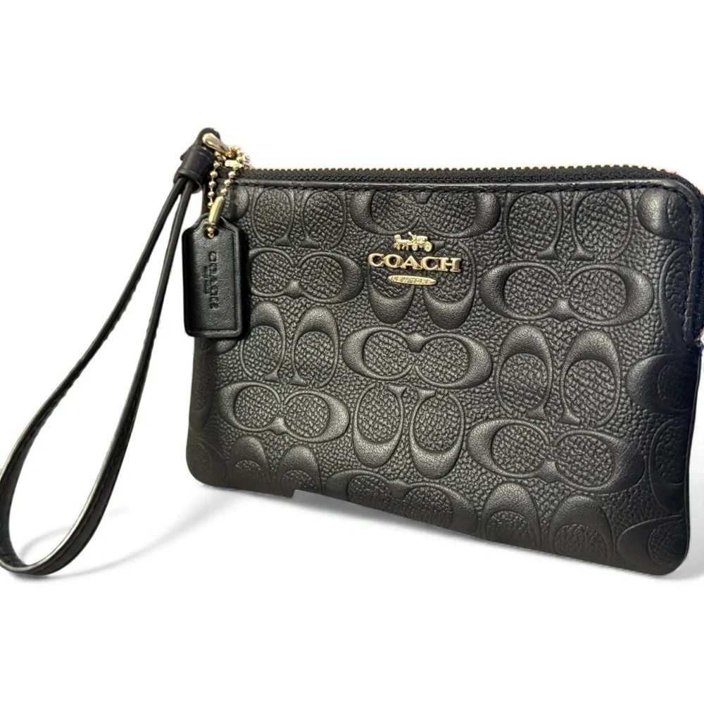 Coach Raised Logo Calf Leather Zip Around Wristlet w/ box - Picture 3 of 5